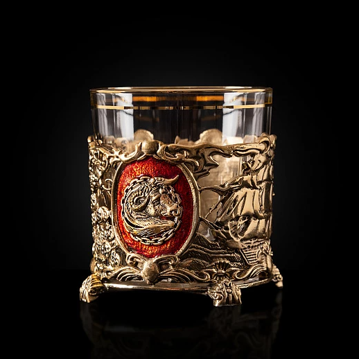13000113 Бокал для виски Телец красная эмаль, мешочек с кубиками, в деревянной шкатулке, Город Подарков (2).png