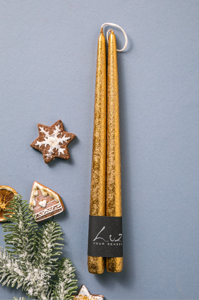 LUZ310.8 Набор свечей Luz Your senses Рустик 30 см, 2 шт, золотистый металлик (3).JPG